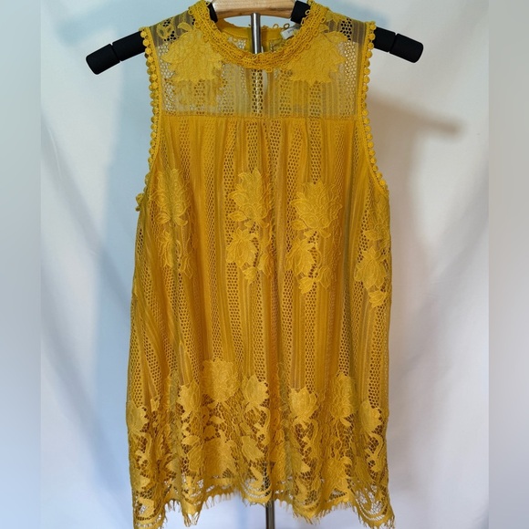 Paper + Tee Mustard Yellow Lace Tank Top Size M/ Great Under Denim Jacket - Picture 1 of 9